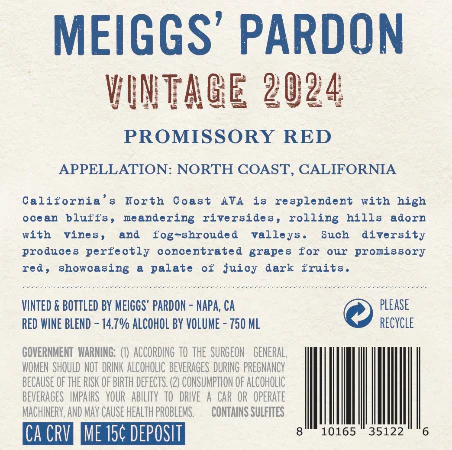 Meiggs' Pardon 2024 Promissory Red North Coast, California - Image 3