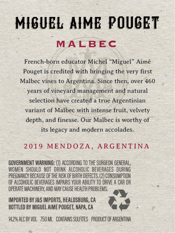 Miguel Aime Pouget 2019 Limited Release Malbec Mendoza, Argentina - Image 7