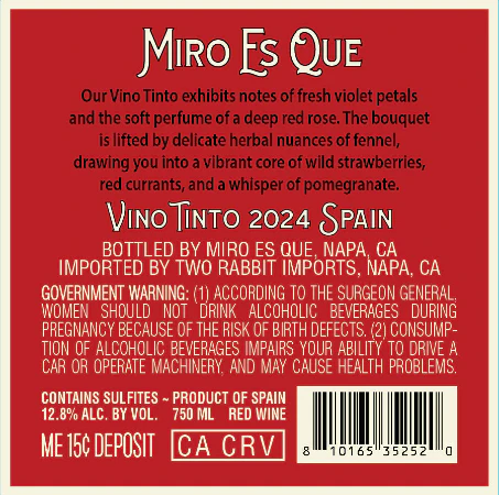 Miro Es Que 2024 Vino Tinto, Spain - Image 3