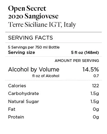 Open Secret 2020 Sangiovese Terre Siciliane IGT, Italy - Image 4