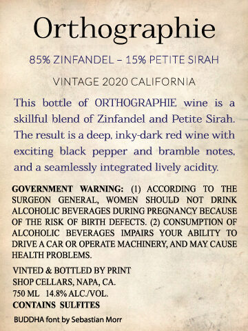 Orthographie 2020 Zinfandel – Petite Sirah California - Image 3