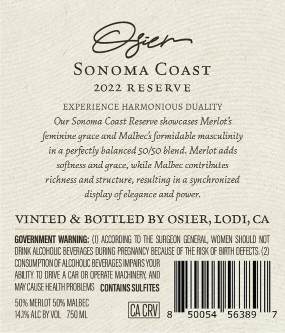 Osier 2022 Merlot – Malbec Sonoma Coast, California - Image 3