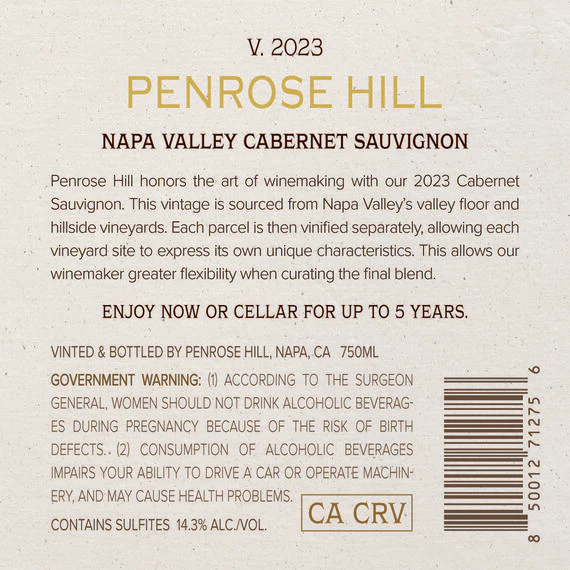 Penrose Hill 2023 Cabernet Sauvignon Napa Valley, California - Image 3