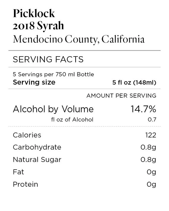 Picklock 2018 Syrah Mendocino County, California - Image 3