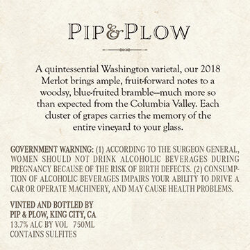 Pip & Plow 2018 Merlot Columbia Valley, Washington - Image 3