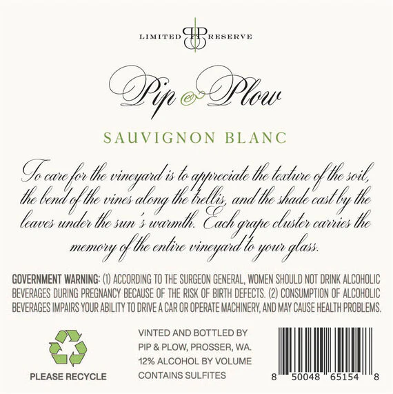 Pip & Plow 2022 Sauvignon Blanc Horse Heaven Hills, Washington - Image 3