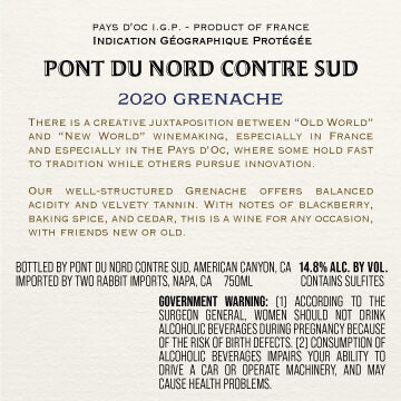 Pont du Nord Contre Sud 2020 Grenache Pays d'Oc IGP, France - Image 3