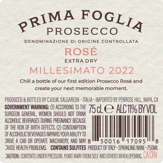 Prima Foglia 2022 Prosecco Rosé, Italy - Image 3