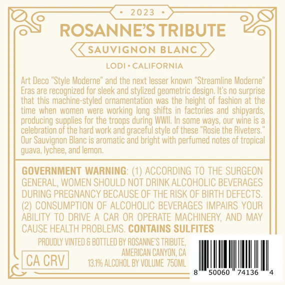 Rosanne's Tribute 2023 Sauvignon Blanc, California - Image 3