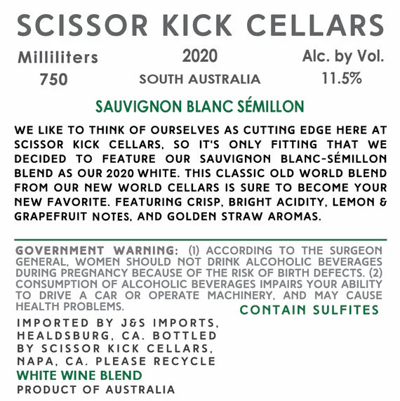 Scissor Kick Cellars 2020 Sauvignon Blanc–Sémillon South Australia - Image 3