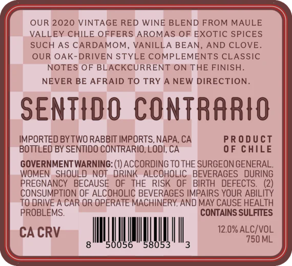 Sentido Contrario 2020 Red Blend Maule Valley DO, Chile - Image 3