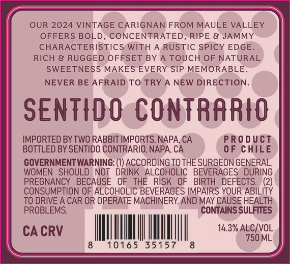 Sentido Contrario 2024 Carignan Maule Valley DO, Chile - Image 3
