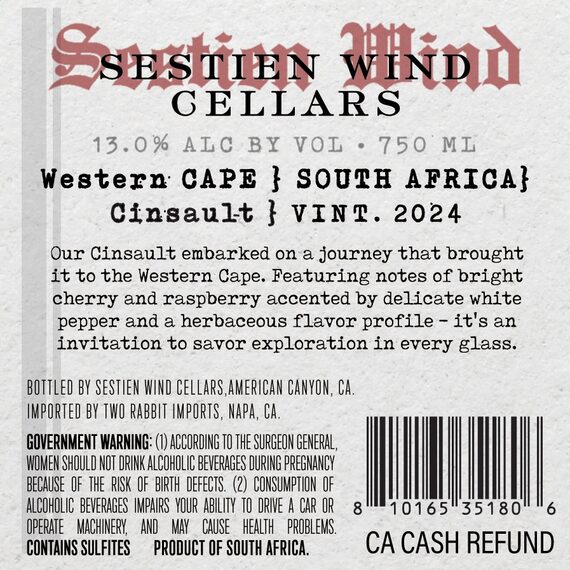 Sestien Wind Cellars 2024 Cinsault Western Cape, South Africa - Image 3