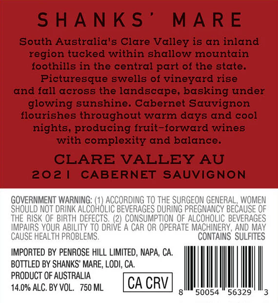 Shanks' Mare 2021 Cabernet Sauvignon Clare Valley, Australia - Image 3