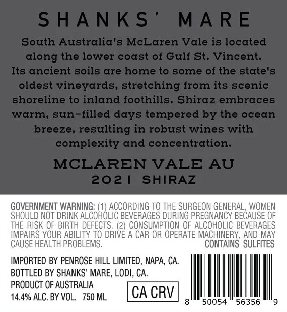 Shanks' Mare 2021 Shiraz McLaren Vale, Australia - Image 3