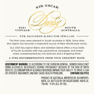 Sir Oscar Darby 2021 Sauvignon Blanc – Sémillon South Australia - Image 3