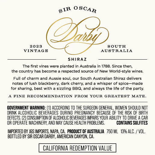 Sir Oscar Darby 2023 Shiraz South Australia - Image 3