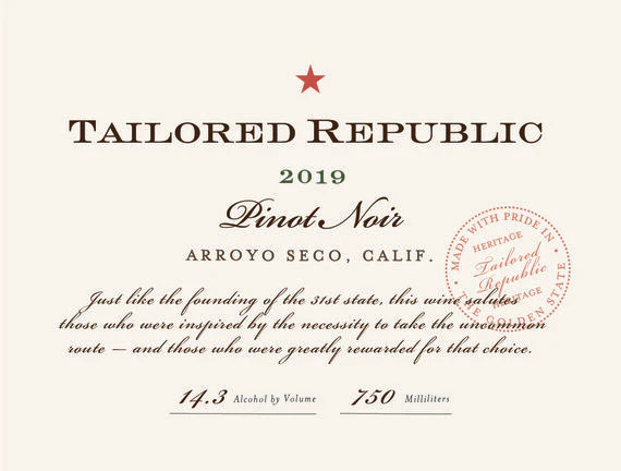 Tailored Republic 2019 Pinot Noir Arroyo Seco, California - Image 5