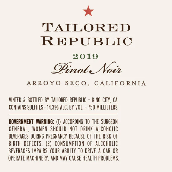 Tailored Republic 2019 Pinot Noir Arroyo Seco, California - Image 6