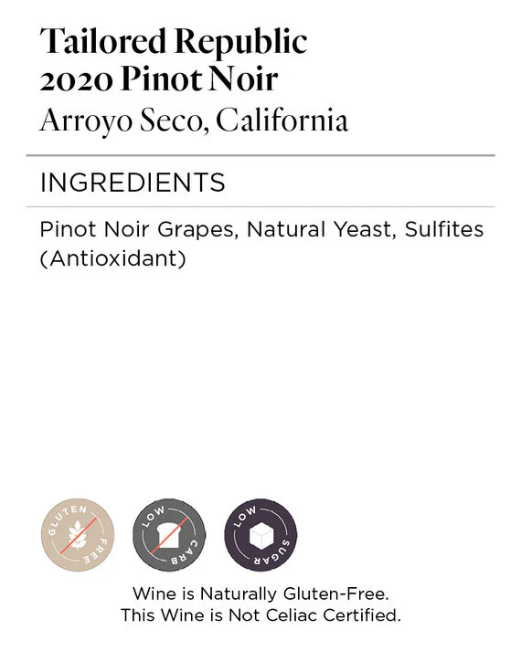 Tailored Republic 2020 Pinot Noir Arroyo Seco, California - Image 5