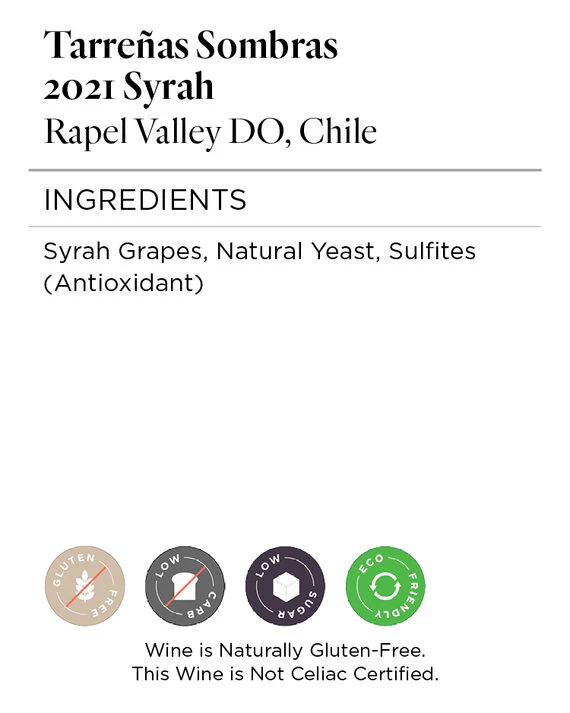 Tarreñas Sombras 2021 Syrah Rapel Valley DO, Chile - Image 5