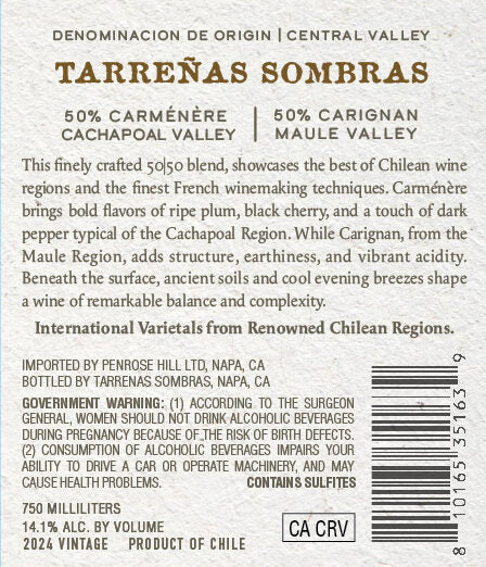 Tarreñas Sombras 2024 Carménère-Carignan Cachapoal Valley-Maule Valley, Chile - Image 3