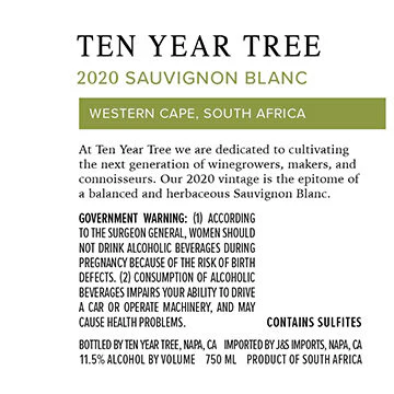 Ten Year Tree 2020 Sauvignon Blanc Western Cape, South Africa - Image 3