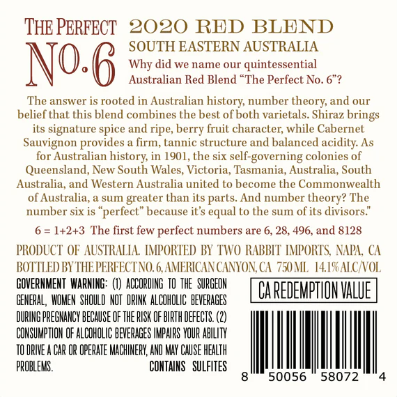 The Perfect No. 6 2020 Shiraz - Cabernet South Eastern Australia, Australia - Image 3