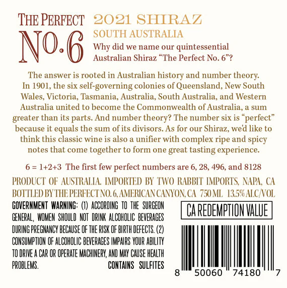 The Perfect No. 6 2021 Shiraz South Australia, Australia - Image 3