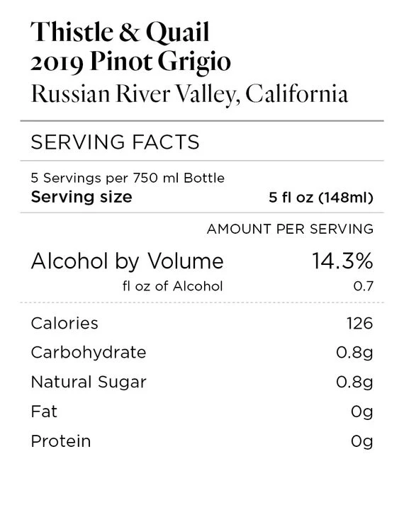Thistle & Quail 2019 Pinot Grigio Russian River Valley, California - Image 4