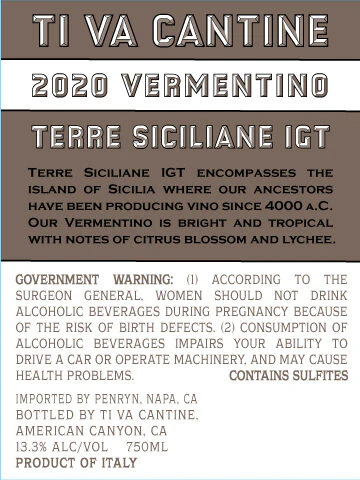 Ti Va Cantine 2020 Vermentino Terre Siciliane IGT, Italy - Image 3