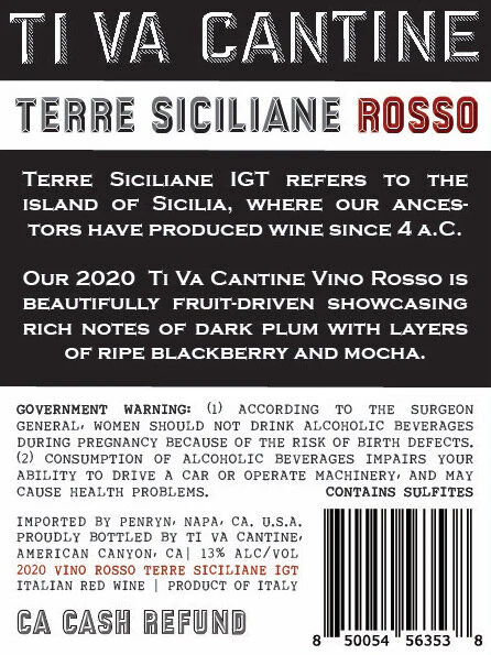 Ti Va Cantine 2020 Vino Rosso Terre Siciliane IGT, Italy - Image 3