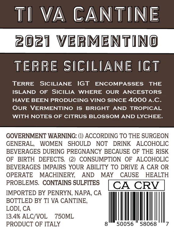 Ti Va Cantine 2021 Vermentino Terre Siciliane IGT, Italy - Image 3