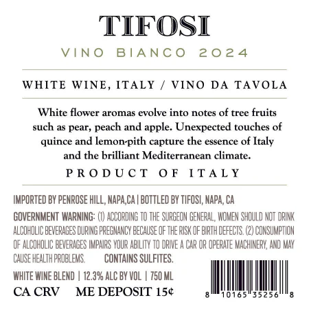 Tifosi 2024 White Blend, Wine of Italy / Vino da tavola VdT - Image 3