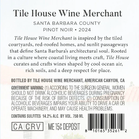 Tile House Wine Merchant 2024 Pinot Noir Santa Barbara County, California - Image 3