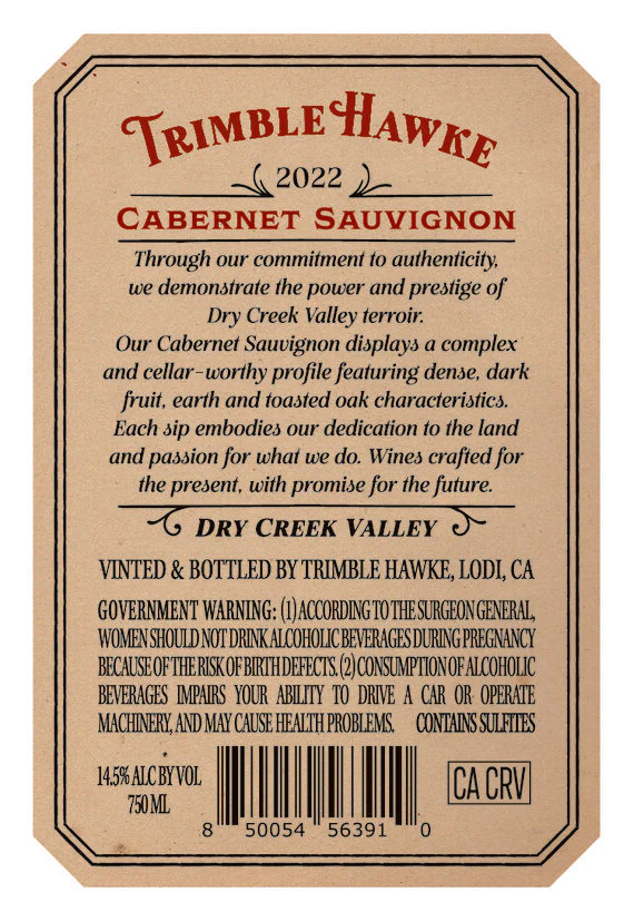 Trimble Hawke 2022 Cabernet Sauvignon Dry Creek Valley, California - Image 3