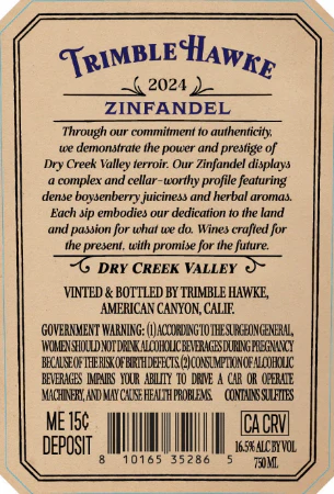 Trimble Hawke 2024 Zinfandel Dry Creek Valley - Image 3