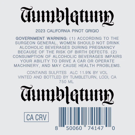 Tumbleturn 2023 Pinot Grigio, California - Image 3