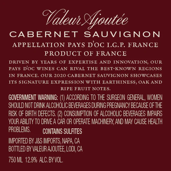 Valeur Ajoutée 2020 Cabernet Sauvignon Pays d'Oc IGP, France - Image 3