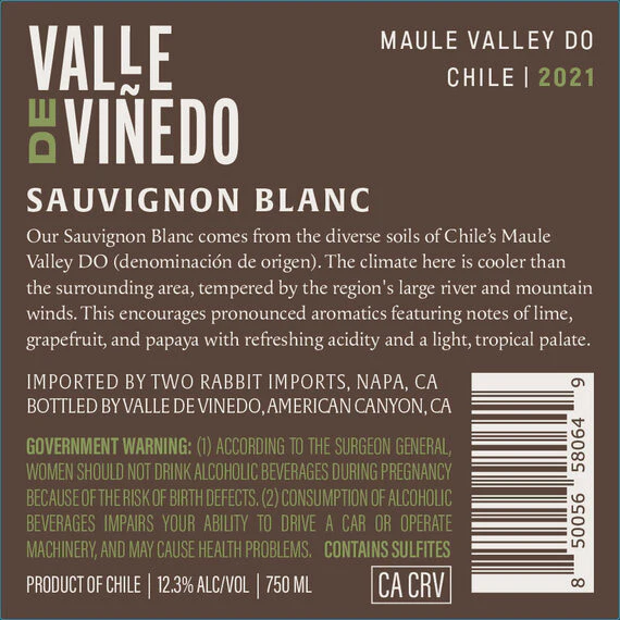 Valle de Viñedo 2021 Sauvignon Blanc Maule Valley DO, Chile - Image 3