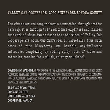 Valley Oak Cooperage 2020 Zinfandel Sonoma County, California - Image 3