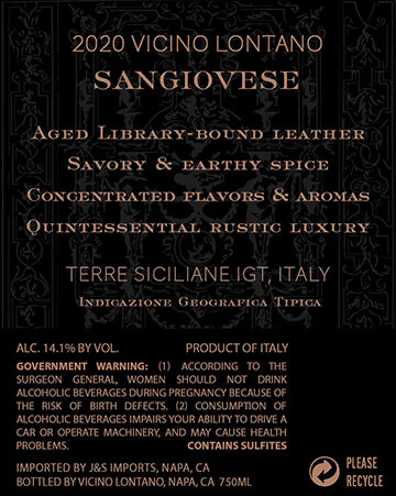 Vicino Lontano 2020 Sangiovese Terre Siciliane IGT, Italy - Image 3
