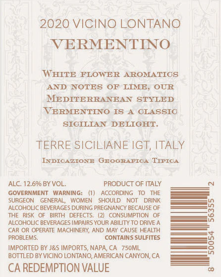 Vicino Lontano 2020 Vermentino Terre Siciliane IGT, Italy - Image 3