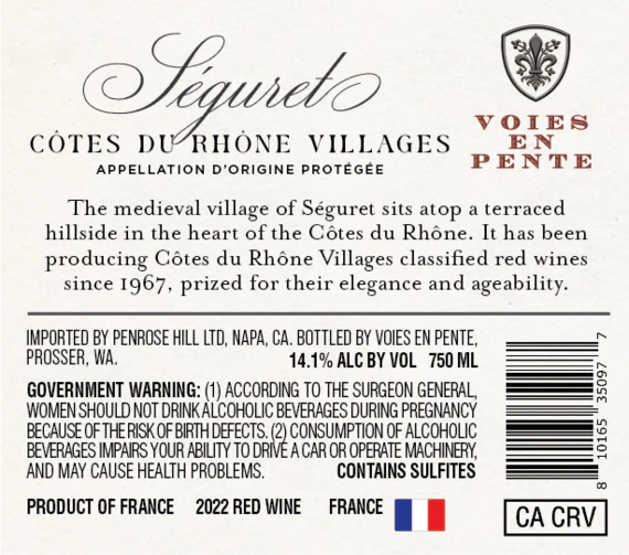Voies en Pente 2022 Red Blend Côtes du Rhône Villages Seguret, France - Image 3