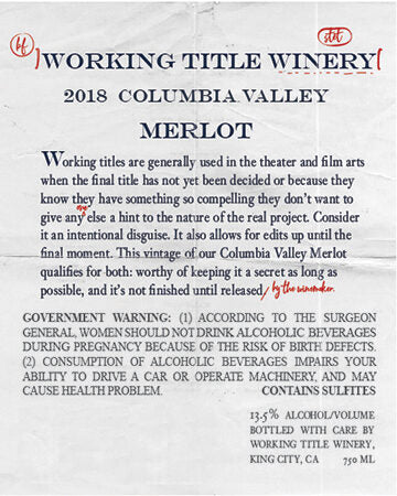 Working Title Winery 2018 Merlot Columbia Valley, Washington - Image 3