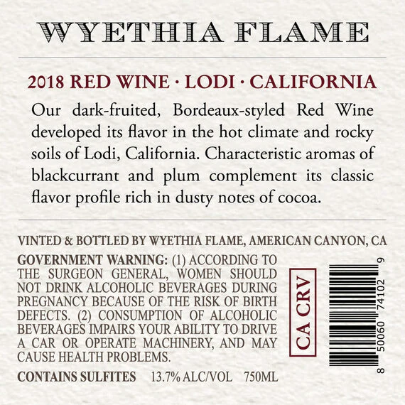 Wyethia Flame 2018 Red Blend Lodi, California - Image 3